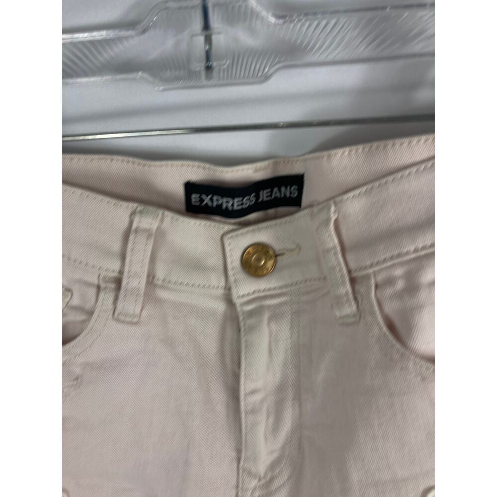 Express Lace Trim Tan Denim Shorts Size 6 - Picture 3 of 4